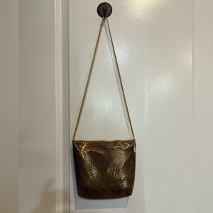 VINTAGE WHITING & DAVIS BRONZE GOLD METAL MESH SHOULDER BAG